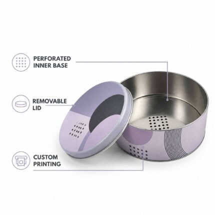 perforated round tin box