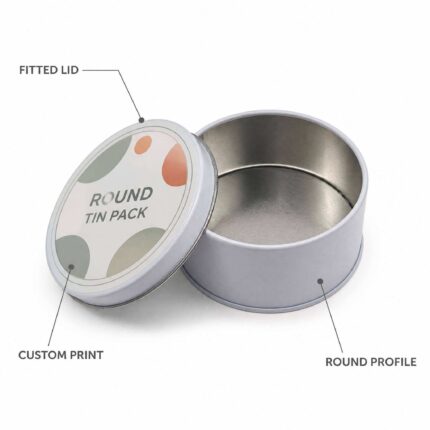 Small metal tin with fitted lid open interior
