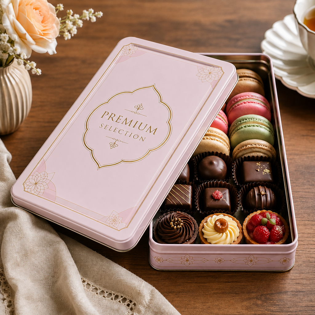 H2f9168f98a5d42a59111dd5afe9925f8N Custom cookie tin box with decorative metal design