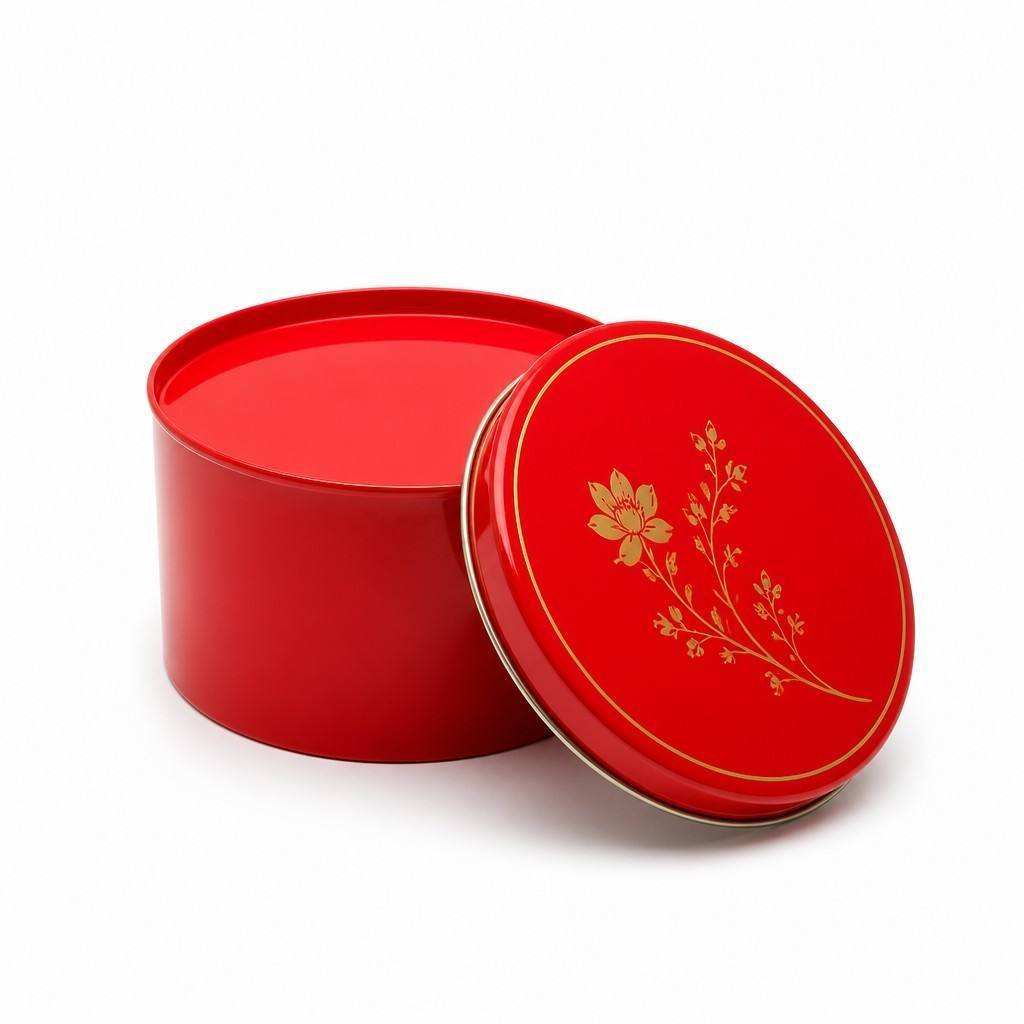 H40a4f7bf6cdb45e182984093fb68912dp Open red round tin box with lid