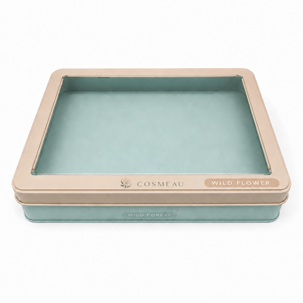 Custom Printed Rectangle Cookie Tin Box with Clear Window for Biscuit Chocolate Candy Packaging Luxury Tinplate Gift Container