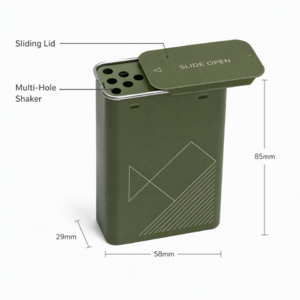 Sliding lid spice shaker with multi-hole dispenser for seasoning and spices