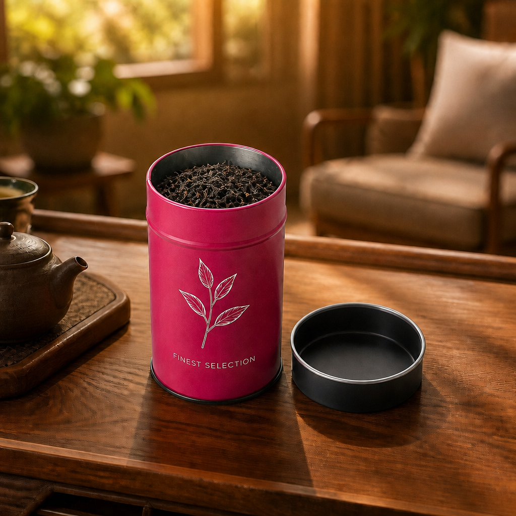 H84044b8c9c17423d96607fedabc37b5fc Loose leaf tea storage on table