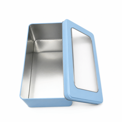 Custom Printed Rectangle Window Tin Box for Cookie Biscuit Chocolate Clear Lid Metal Container Food Grade Packaging Canister