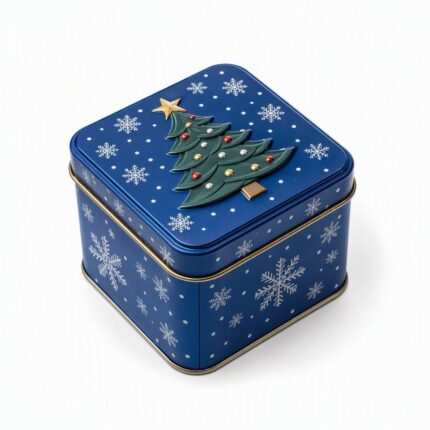 Custom 3D Embossed Christmas Tree Tin Box 80x80x65mm Square Metal Gift Packaging for Candy Chocolate Cookies Holiday Party Decor