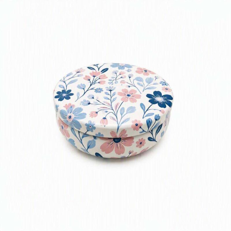Round floral metal tin box