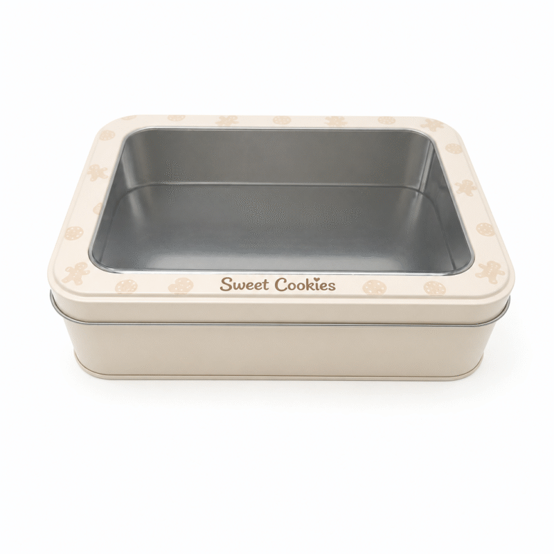 Custom rectangular window cookie tin box