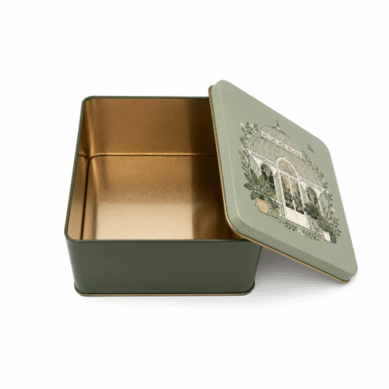Square metal gift tin with lid
