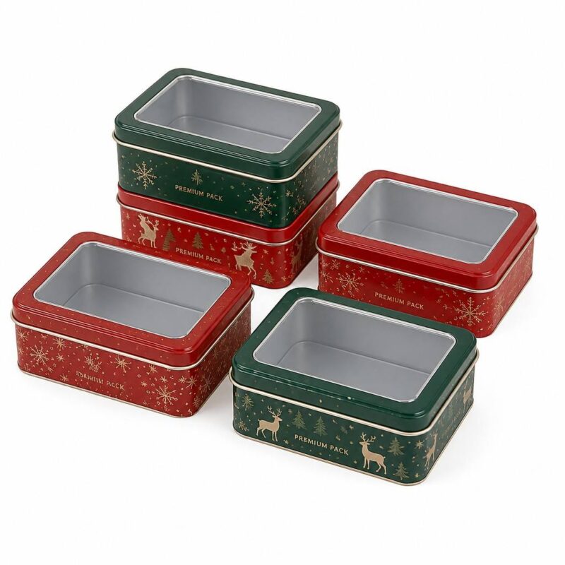 Christmas cookie tin with window