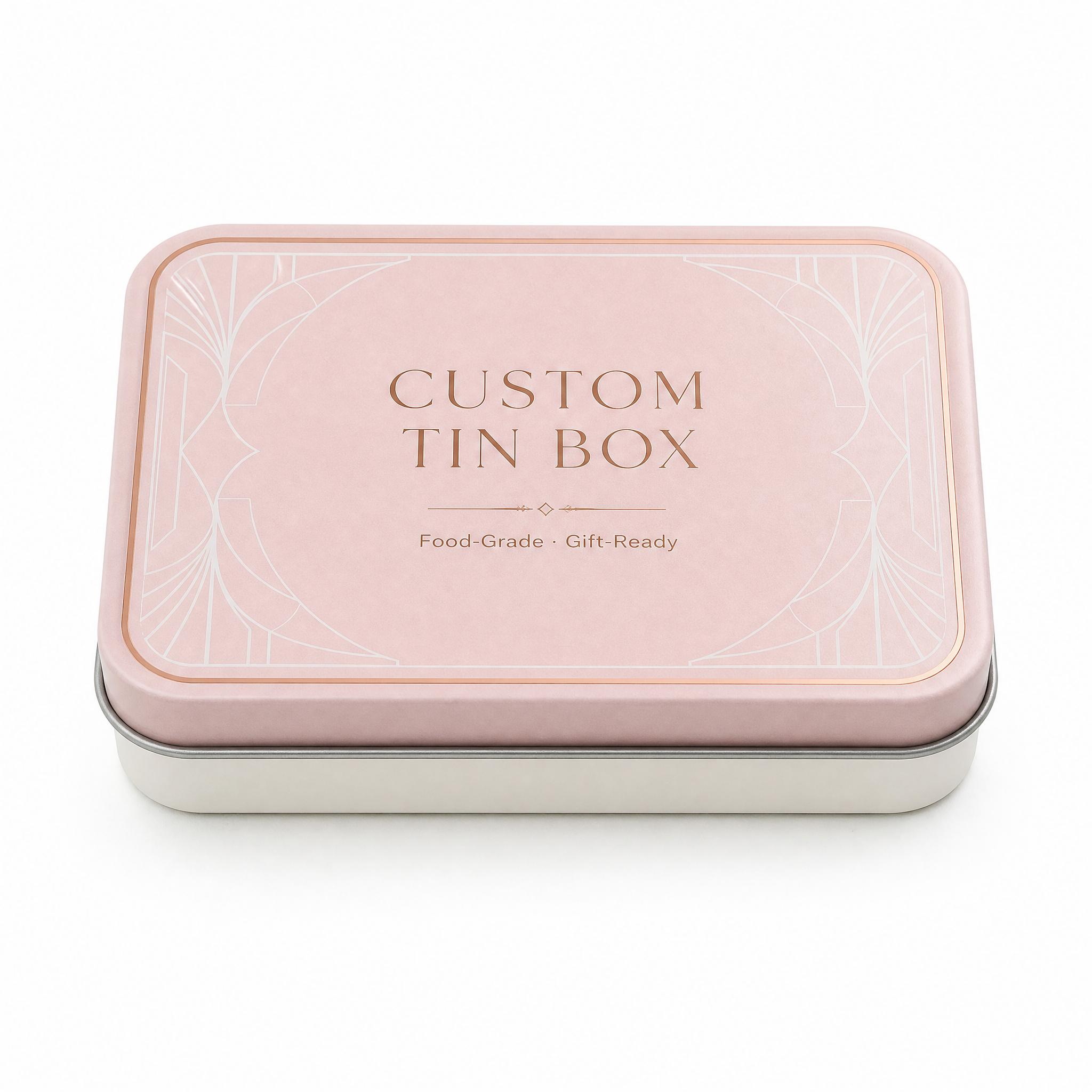 Food Grade Tin Box Rectangular Metal Gift Tin 100x70x20mm Rolled Edge Lid Matte Rose Gold Foil Chocolate Candy Packaging