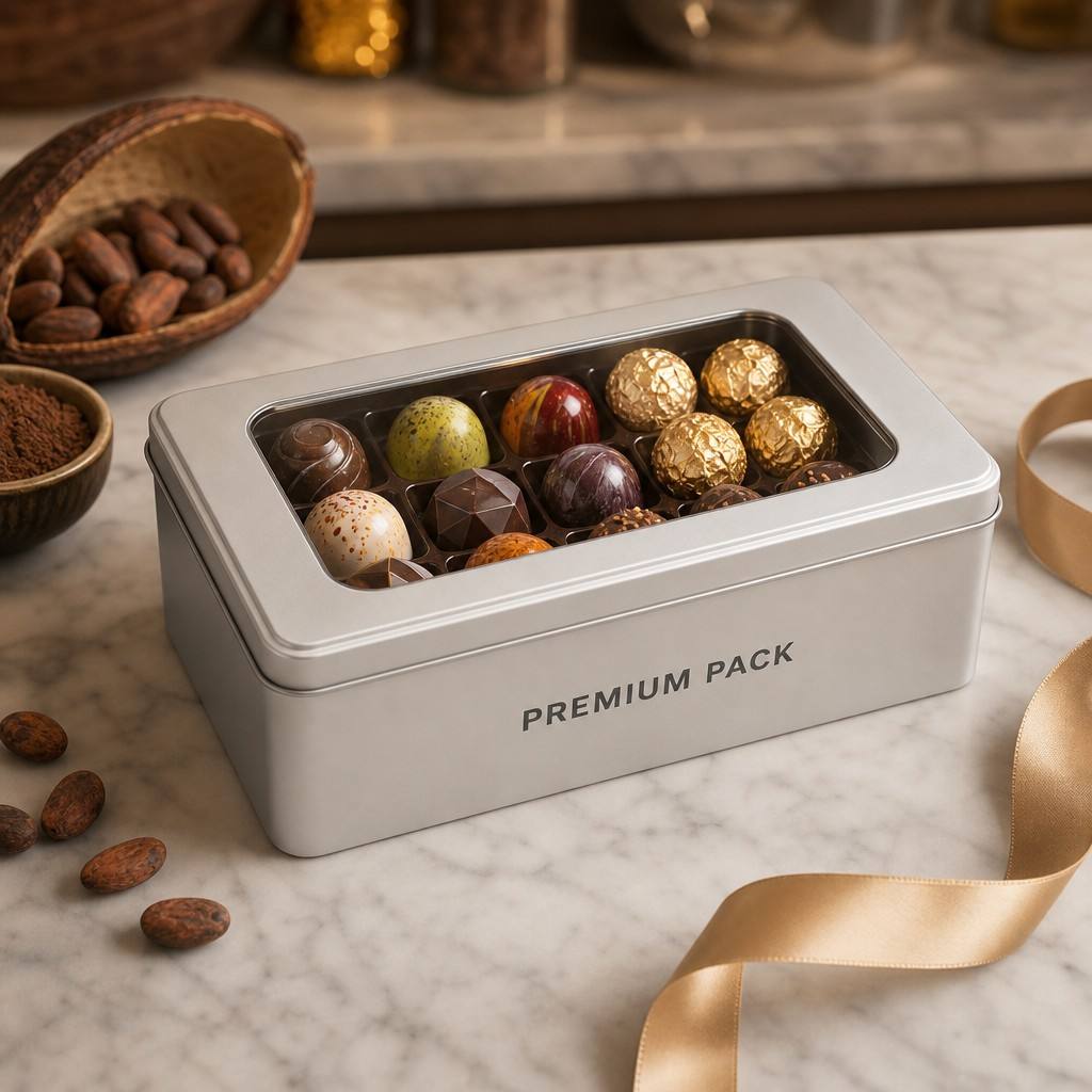 巧克力场景图 Gourmet chocolate clear lid tins