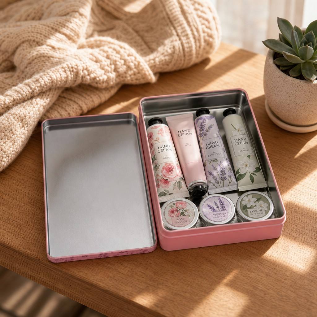 护手霜装载场景图 Sustainable floral gift boxes for spas