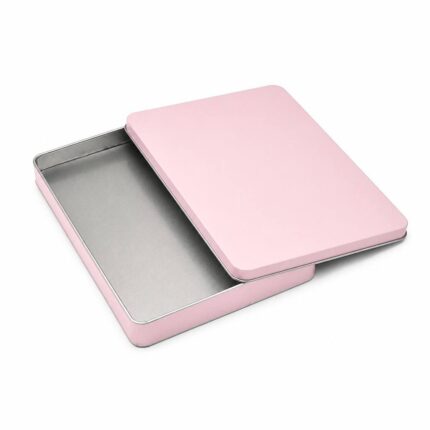 Pink rectangular metal tin box storage packaging