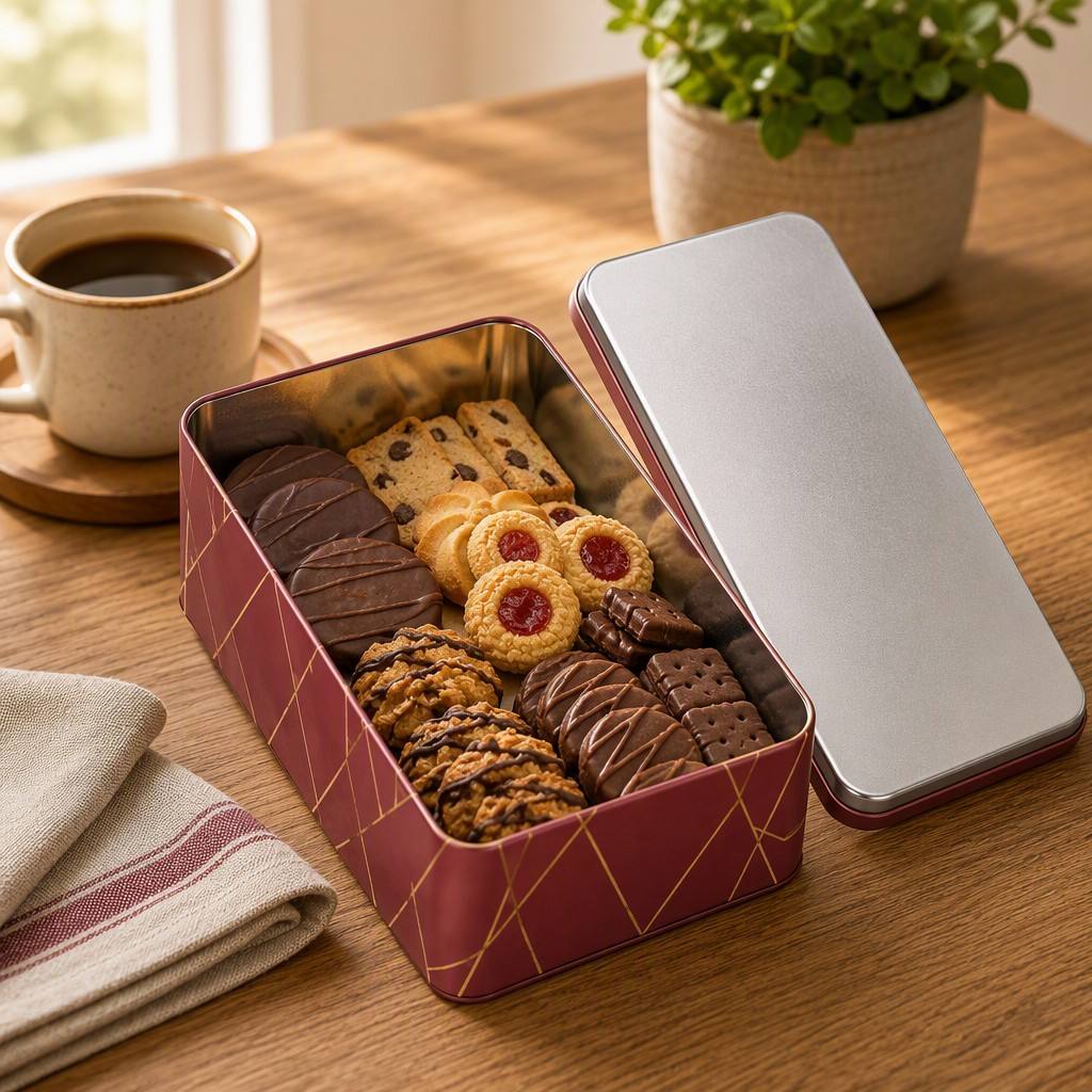 饼干装载场景图 Premium confectionery tins