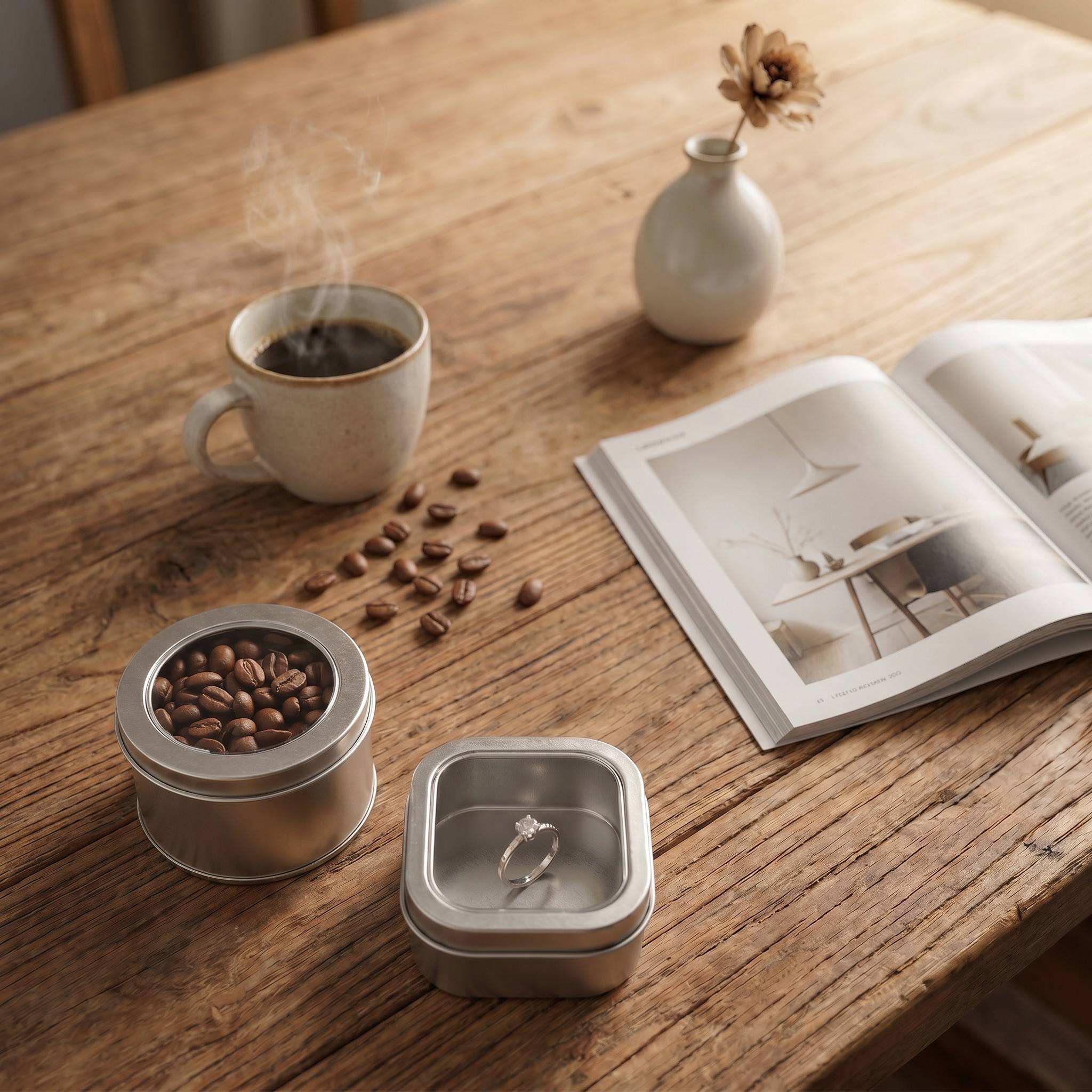 H1788928f3a6147ce8ab6506bbaab5ee7D Custom View-through Metal Gift Tins for Coffee and Rings
