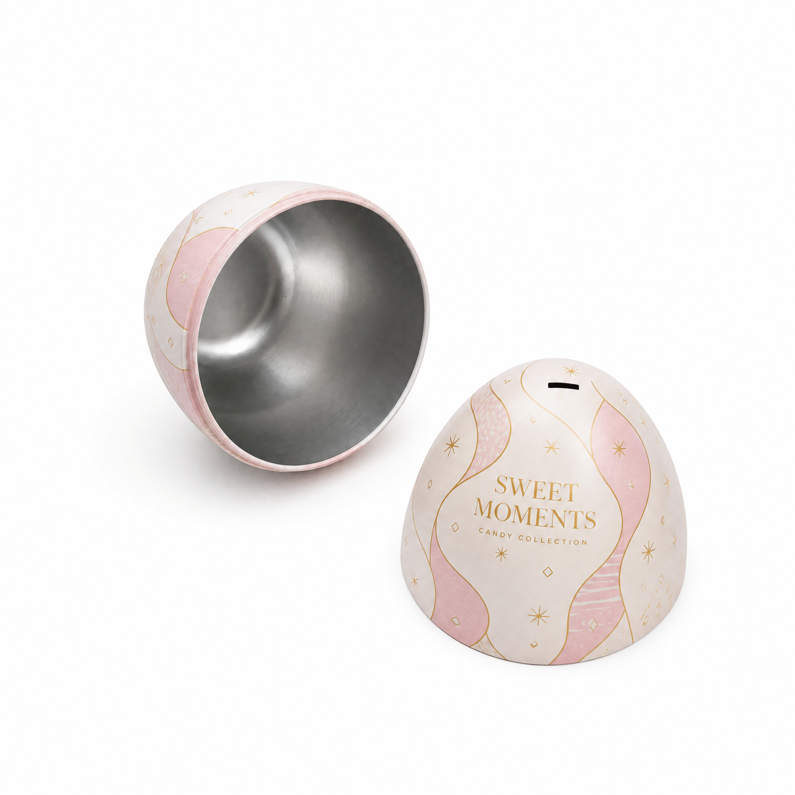 Wholesale Easter Egg Tins open view showing high-quality silver interior.