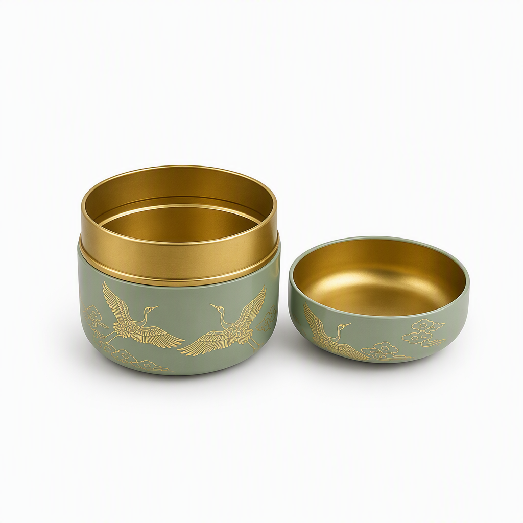H4388854f3f0d4969abac8d9cc7c7449eC Round matcha tin with gold interior and removable lid