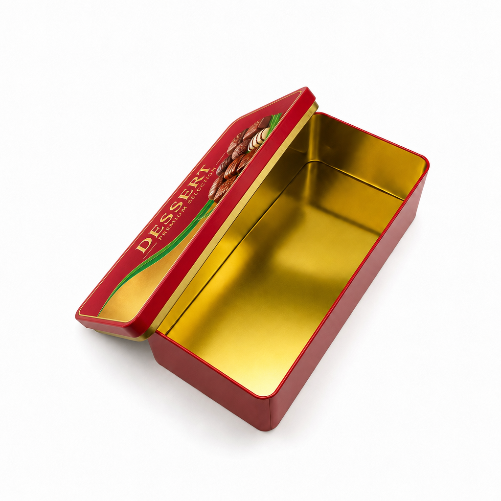 Custom Confectionery Metal Packaging Gold Interior