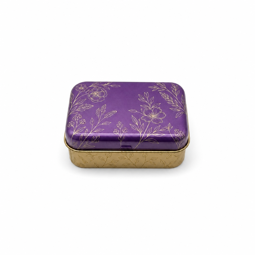 H64a5745c3b514cca8cafc879e076910ck Custom Printed Metal Tin Box with Decorative Floral Design