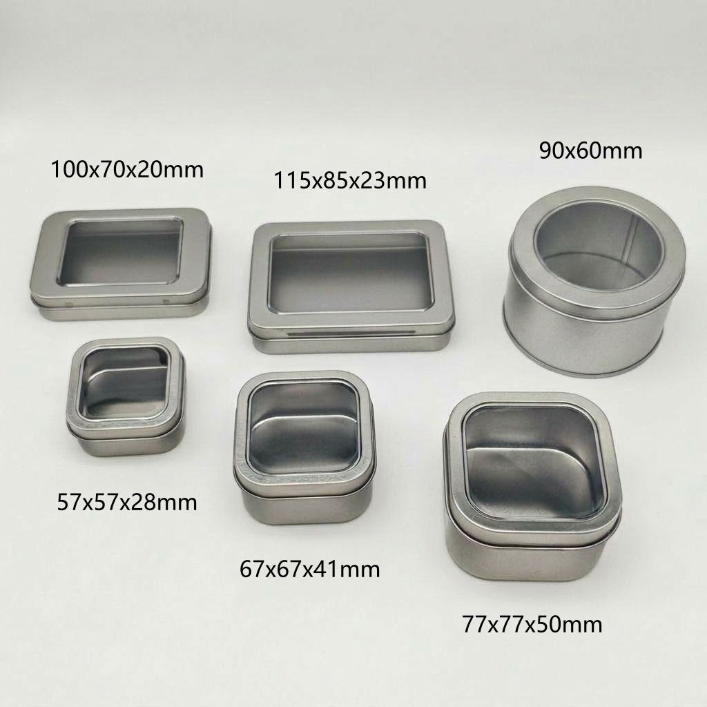 Hfb0fe42f9f5c47da9794df69d930899er Multiple Sizes Clear Window Tin Containers Supplier