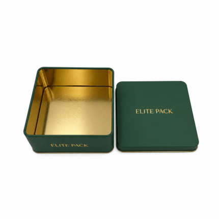 Custom branded food tins with food-grade golden interior