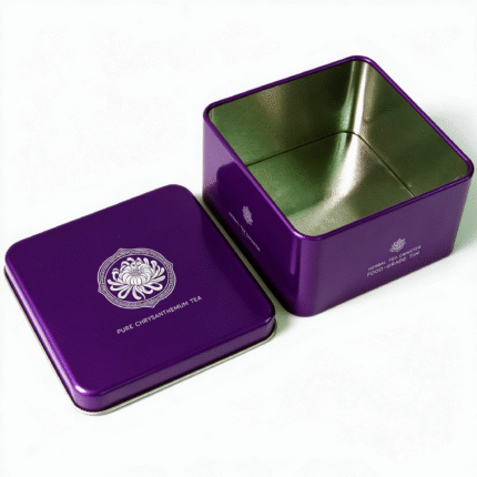 Tea packaging tin open view