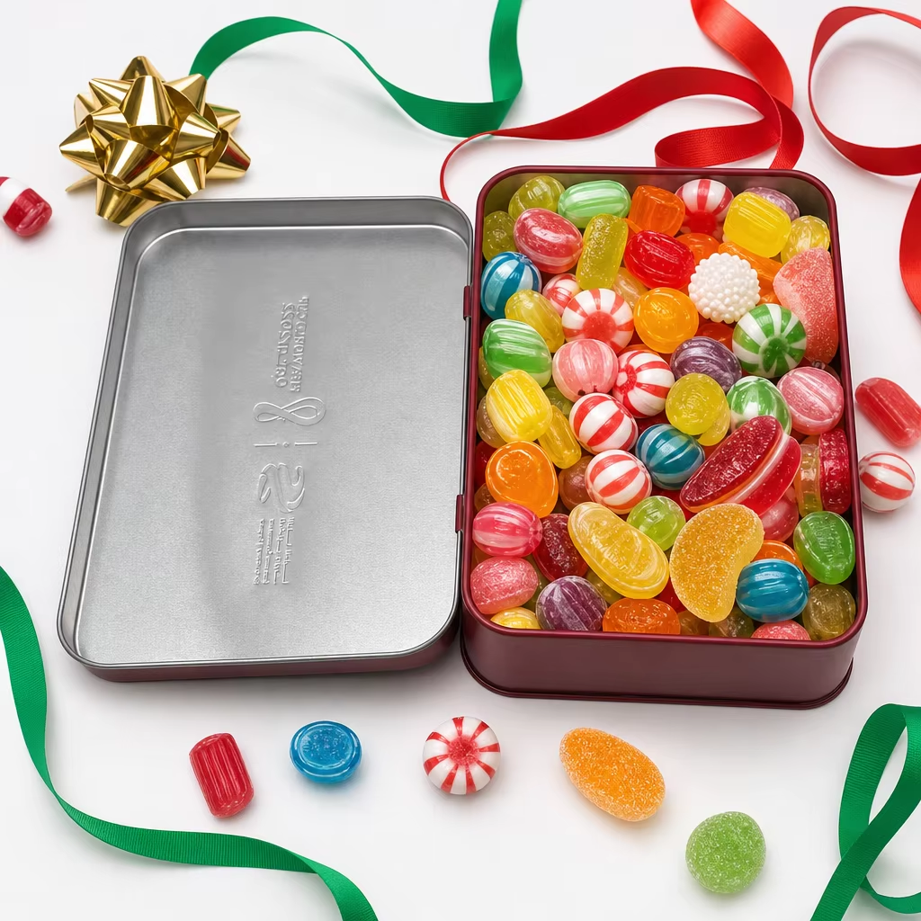 H98a9a4ebf2554b6ea87d2855d8bce92dD Holiday candy tin filled display