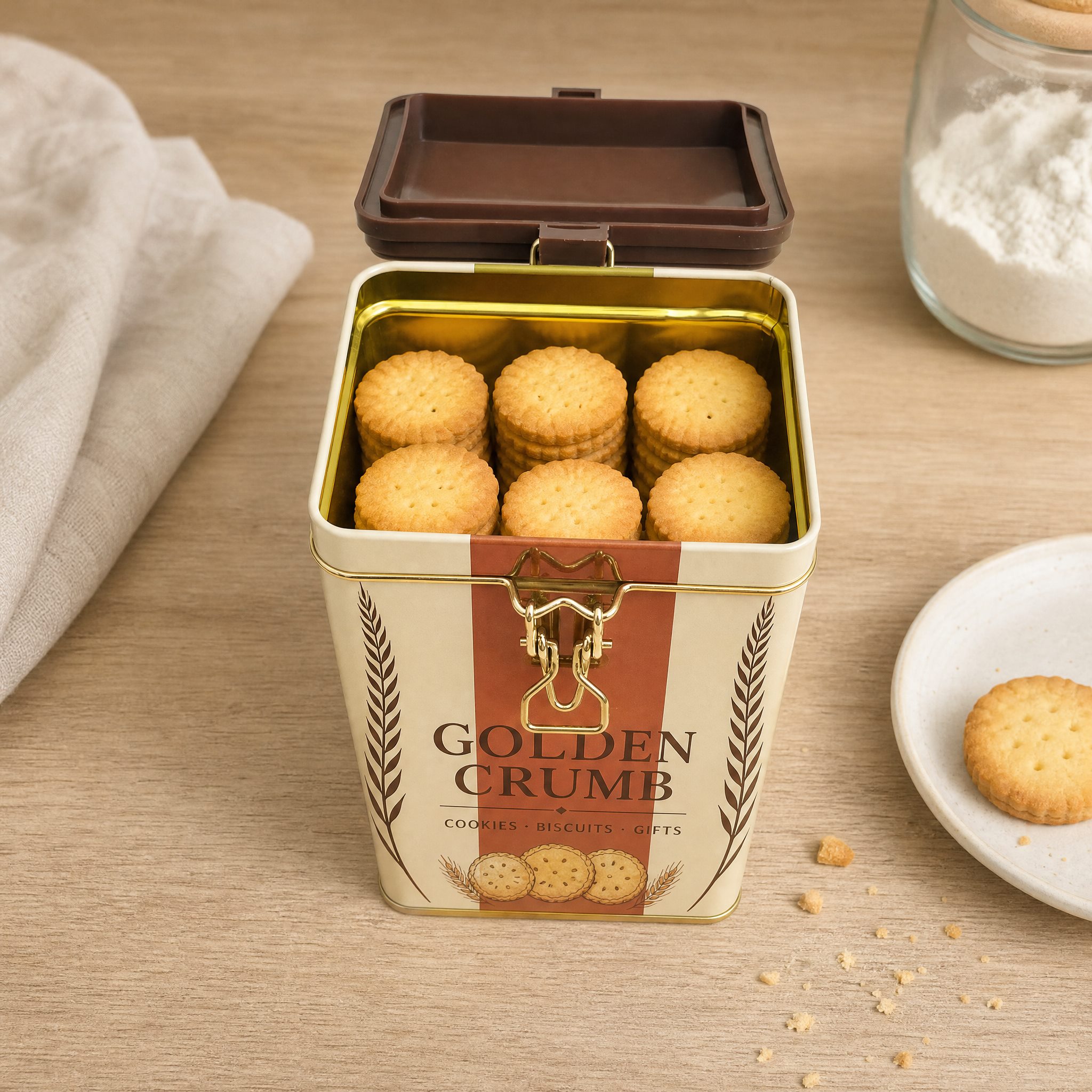 clamp-tin-110x88x185-04-cookie-scene Tin canister with stacked biscuits
