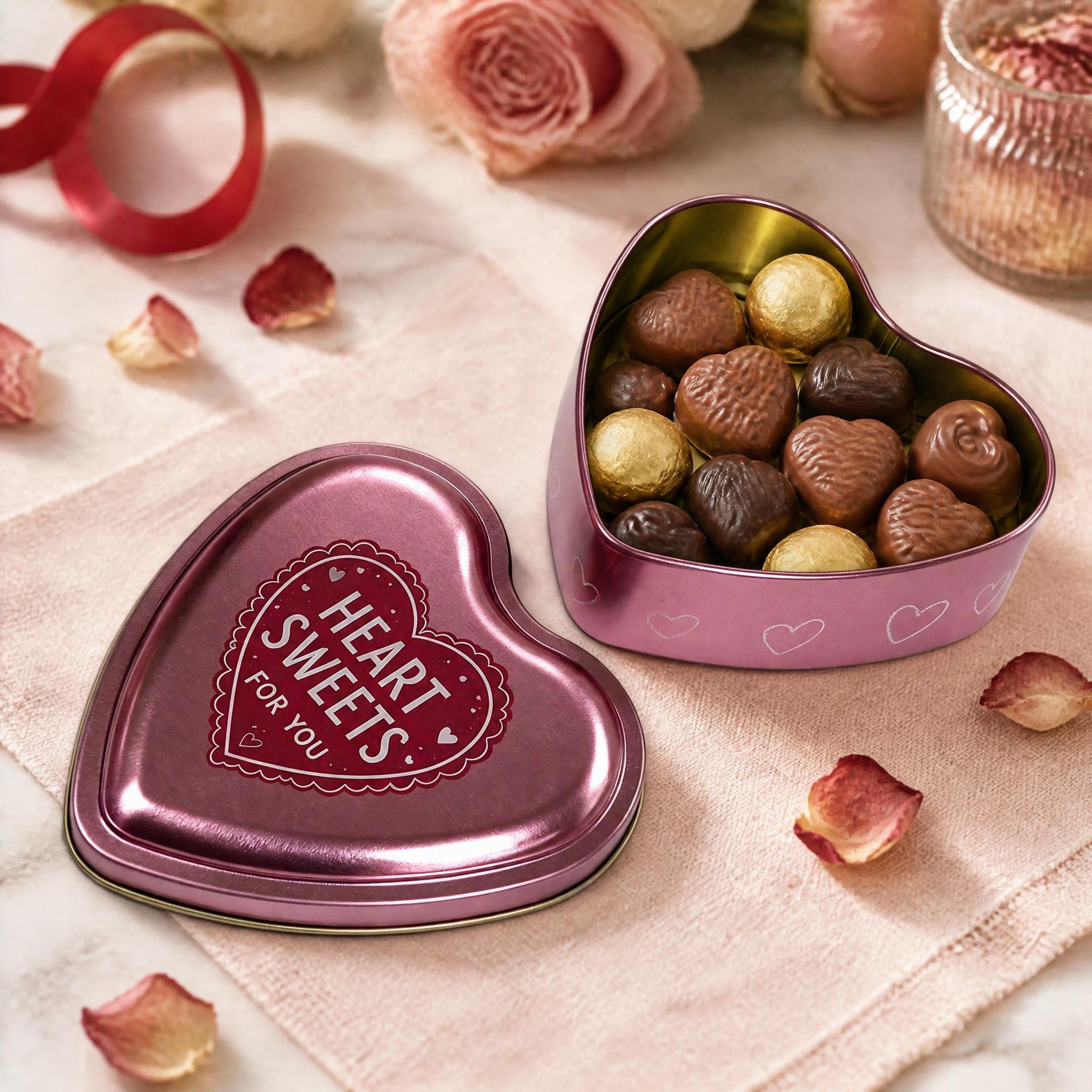 heart-tin-chocolate-scene Heart shaped chocolate tin display