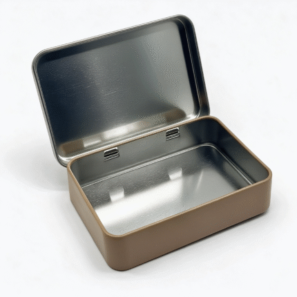 Rectangular candy tin box open