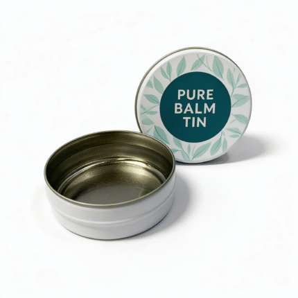 Empty round balm tin gold inside