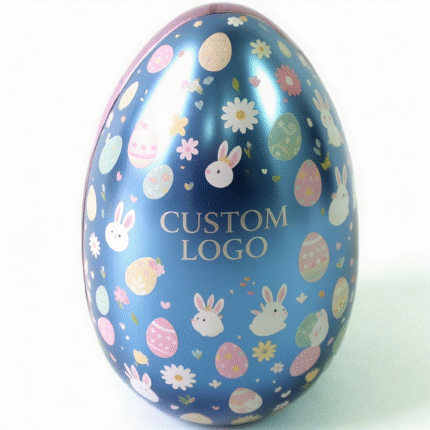 Blue metal easter egg tin