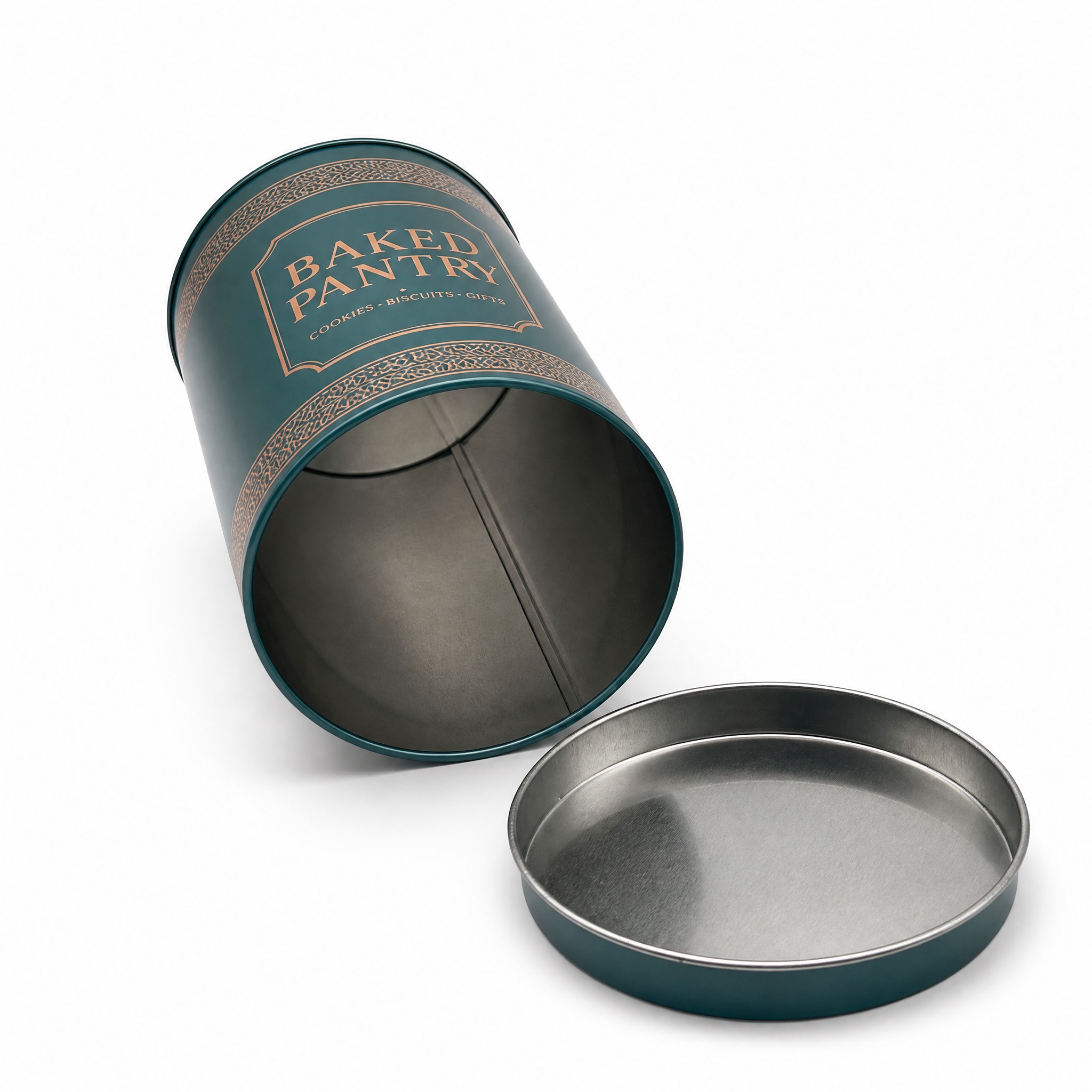 横放开口白底结构图 Cylindrical cookie tin open view