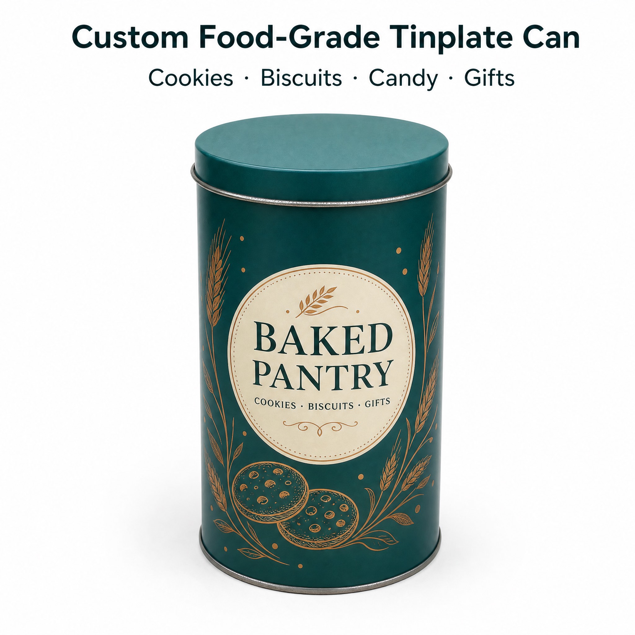 白底可定制多用途文字图 Custom tall cookie tin closed