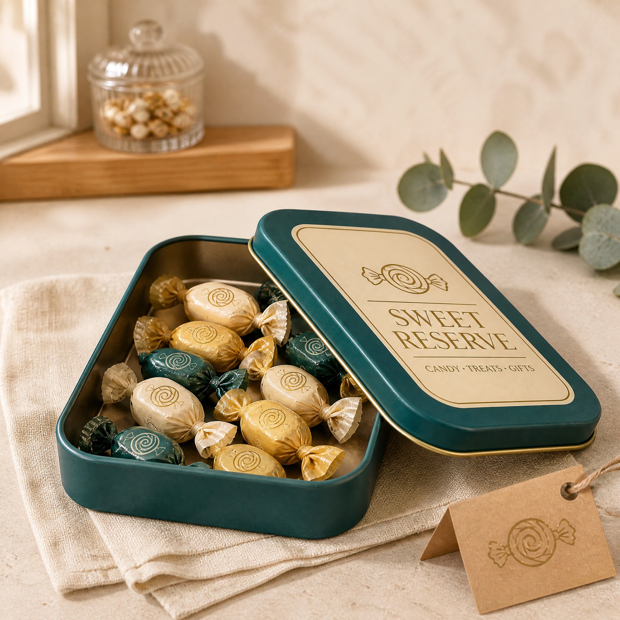 糖果场景图 Promotional candy tin with sweets