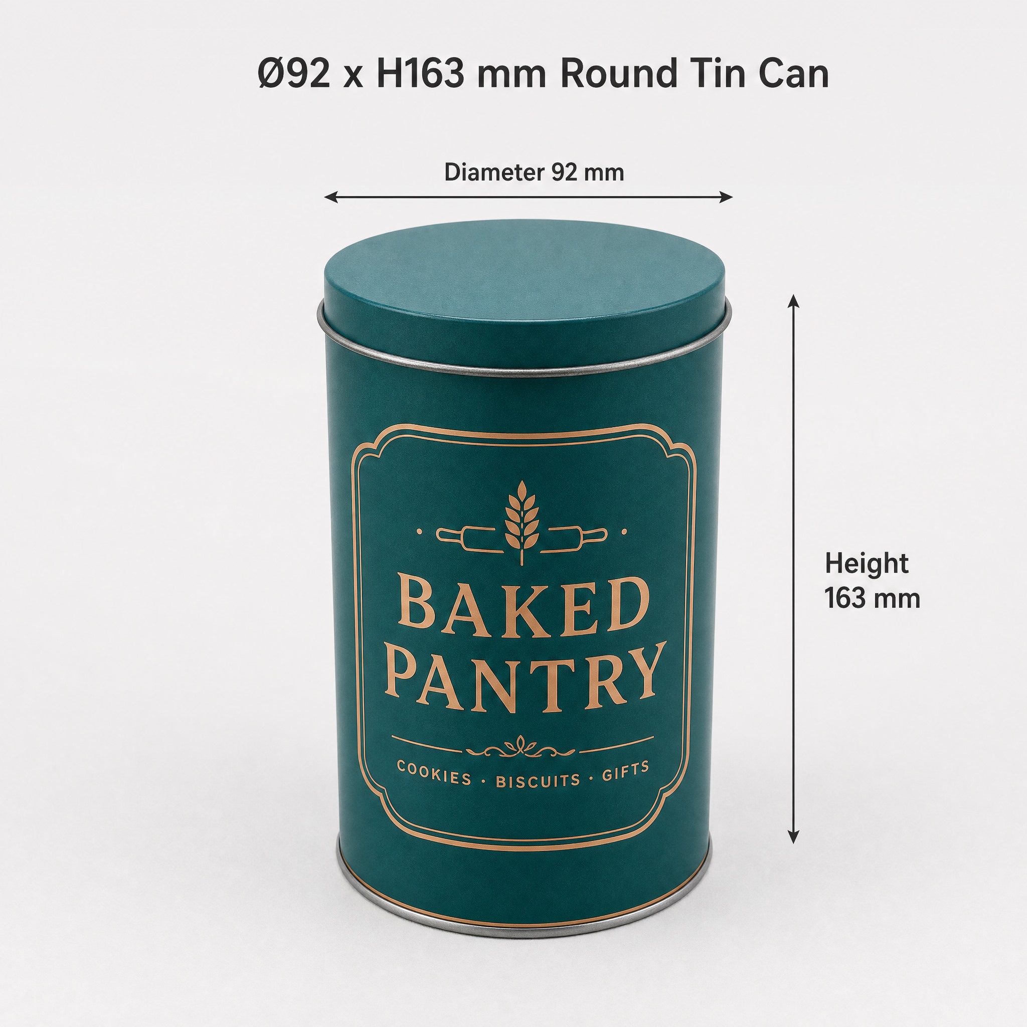 英文尺寸图 Tall round cookie tin dimensions